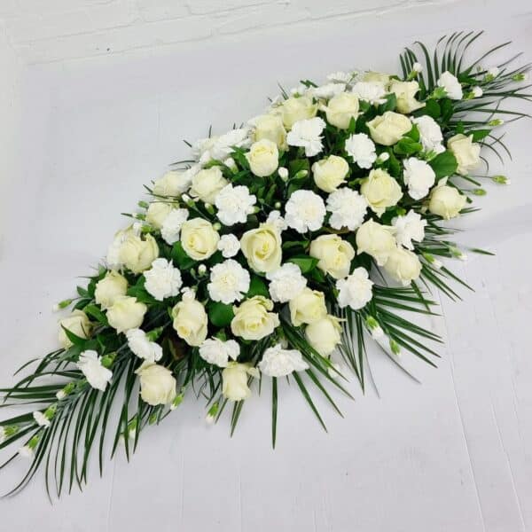 Rose & Carnation White Casket Spray